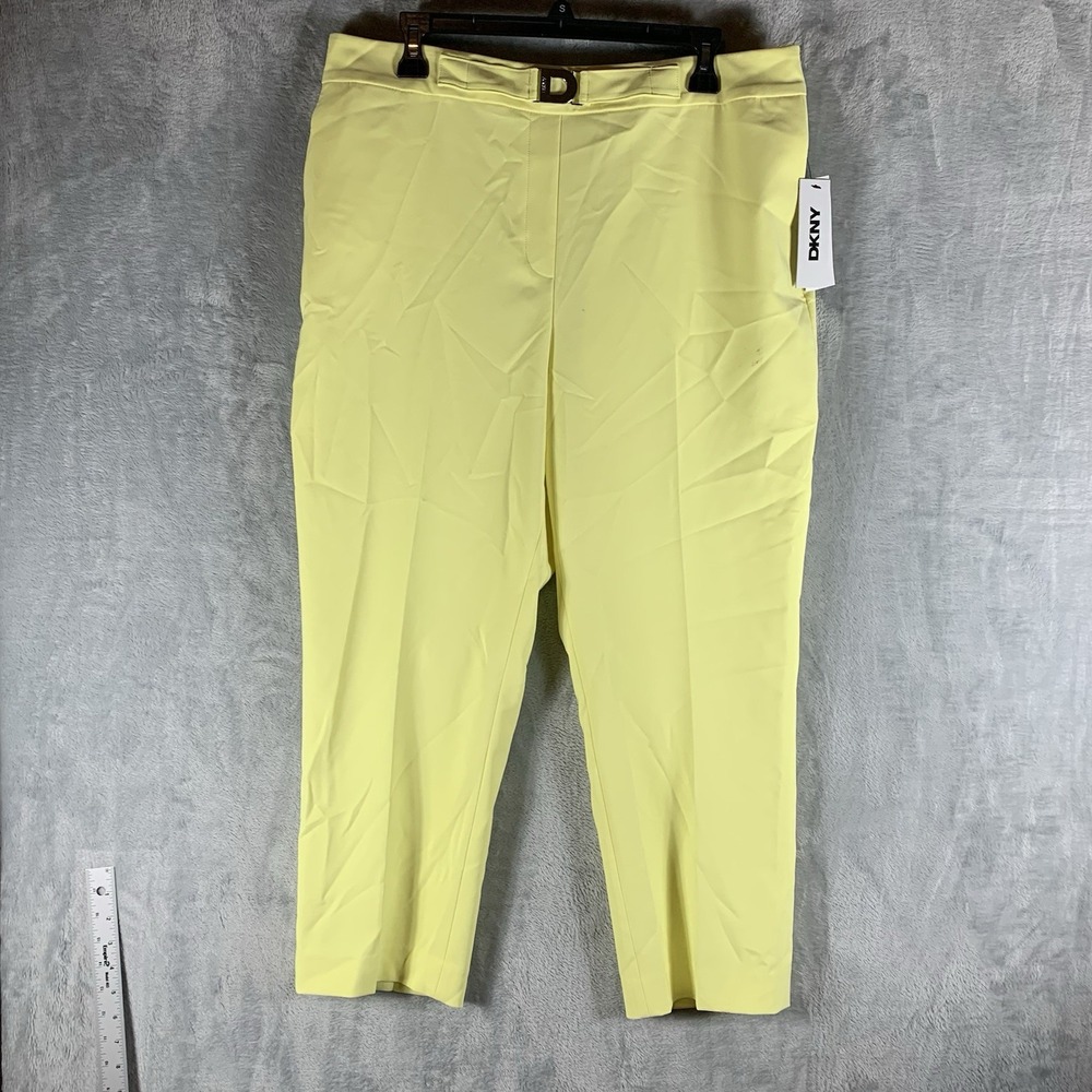 DKNY Women's Pants 16 Slim Leg Ankle Yellow Green Pull‎ On Elastic Waist